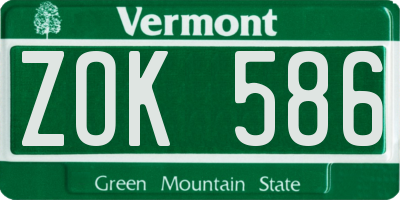 VT license plate ZOK586
