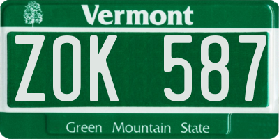 VT license plate ZOK587