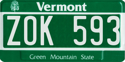 VT license plate ZOK593