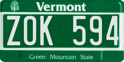 VT license plate ZOK594