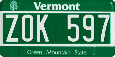 VT license plate ZOK597