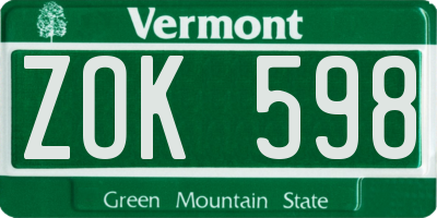 VT license plate ZOK598
