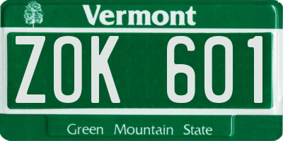 VT license plate ZOK601