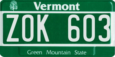 VT license plate ZOK603
