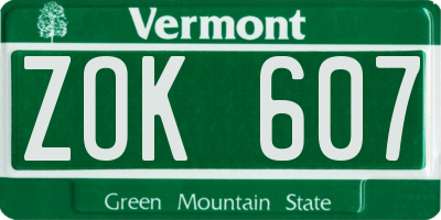 VT license plate ZOK607