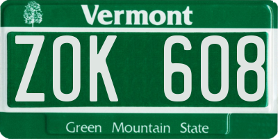 VT license plate ZOK608