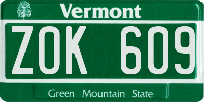 VT license plate ZOK609
