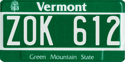 VT license plate ZOK612