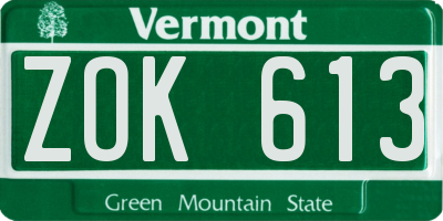 VT license plate ZOK613