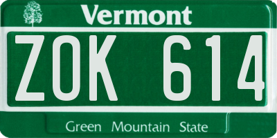 VT license plate ZOK614