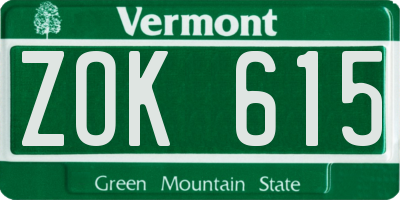 VT license plate ZOK615