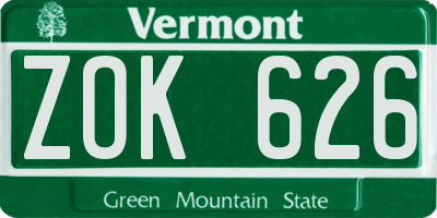 VT license plate ZOK626