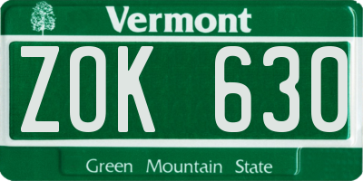 VT license plate ZOK630
