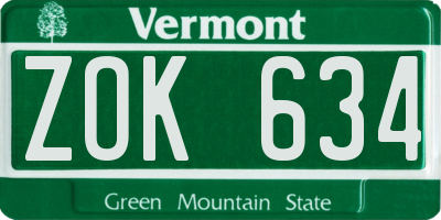 VT license plate ZOK634