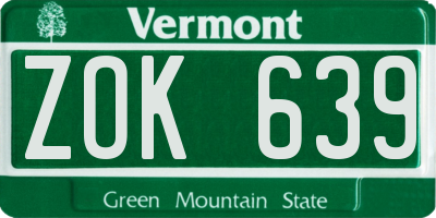 VT license plate ZOK639