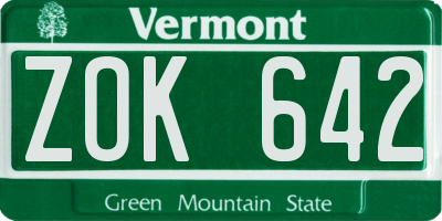 VT license plate ZOK642