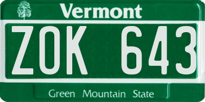 VT license plate ZOK643