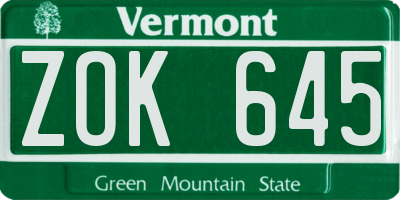 VT license plate ZOK645