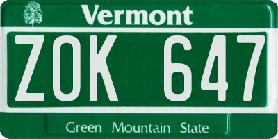 VT license plate ZOK647