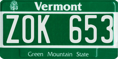 VT license plate ZOK653