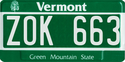 VT license plate ZOK663