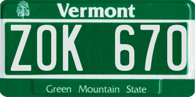 VT license plate ZOK670