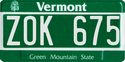 VT license plate ZOK675