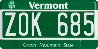 VT license plate ZOK685