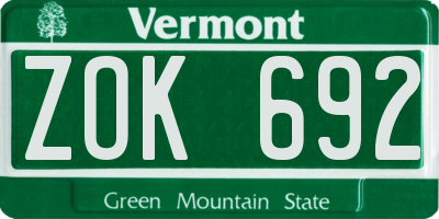 VT license plate ZOK692