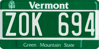 VT license plate ZOK694