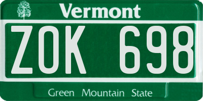 VT license plate ZOK698