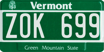 VT license plate ZOK699