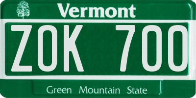 VT license plate ZOK700