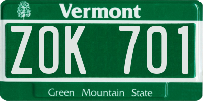 VT license plate ZOK701