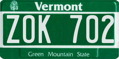 VT license plate ZOK702