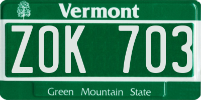 VT license plate ZOK703
