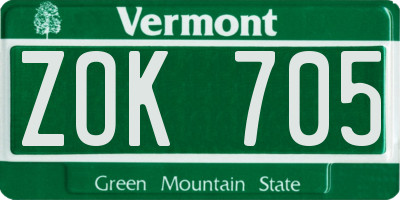 VT license plate ZOK705