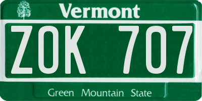 VT license plate ZOK707