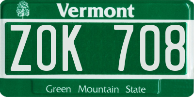 VT license plate ZOK708
