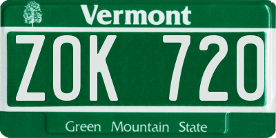 VT license plate ZOK720