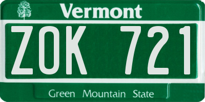 VT license plate ZOK721