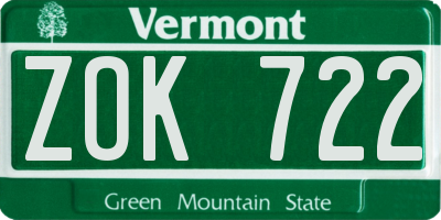 VT license plate ZOK722