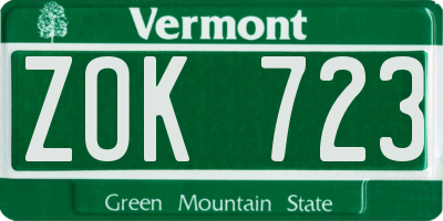 VT license plate ZOK723