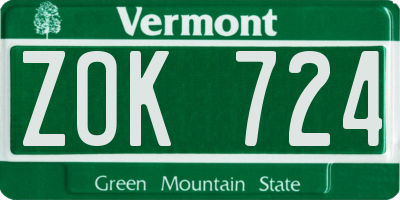 VT license plate ZOK724