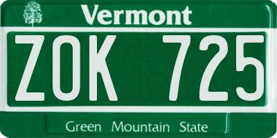 VT license plate ZOK725