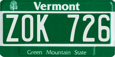 VT license plate ZOK726
