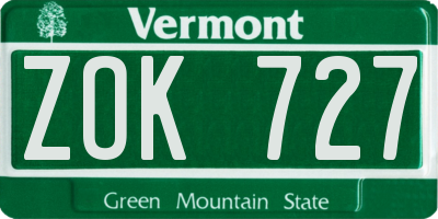 VT license plate ZOK727