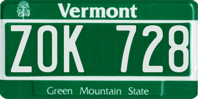 VT license plate ZOK728