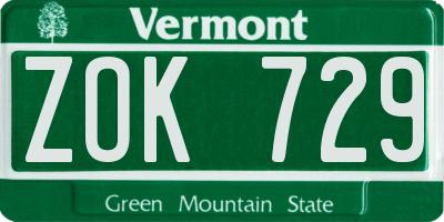 VT license plate ZOK729