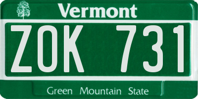 VT license plate ZOK731